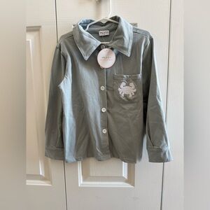 Gray Button-Down long sleeve with Crab Embroidery 
Kids 6